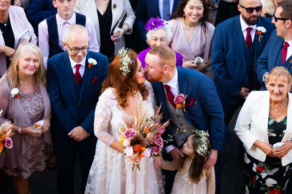 Autumn Wedding Couple Kiss